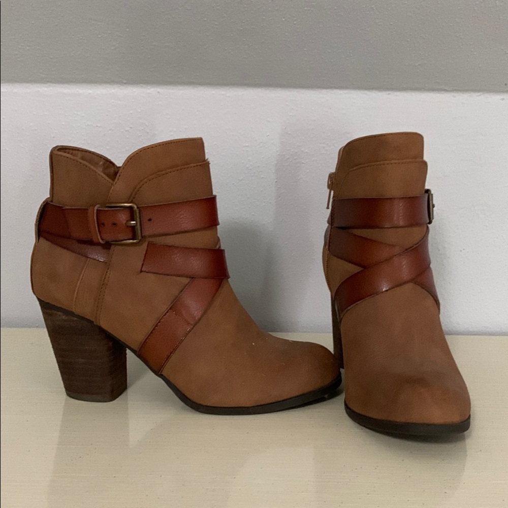 Brown Leather Ankle Boots with Straps